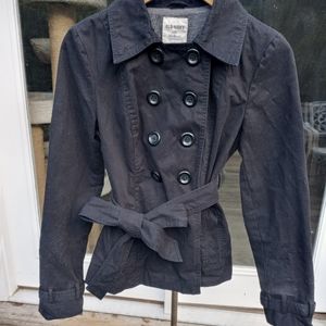 Old Navy Black Double-Breasted Trench Coat Medium